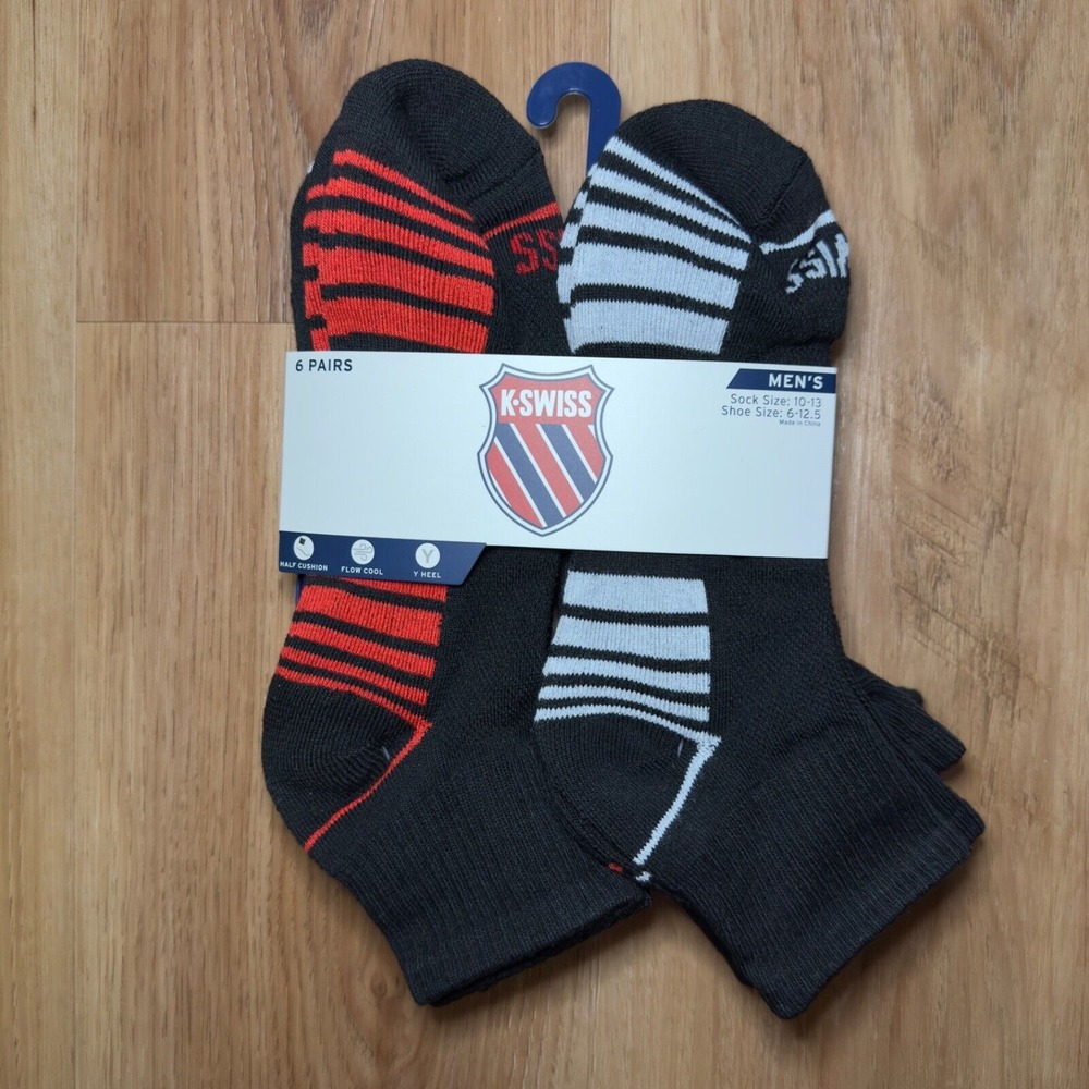 K-Swiss Men's Low Cut Socks Y-heel, 10 Pairs, Shoe Size 6-12.5‎ NEW